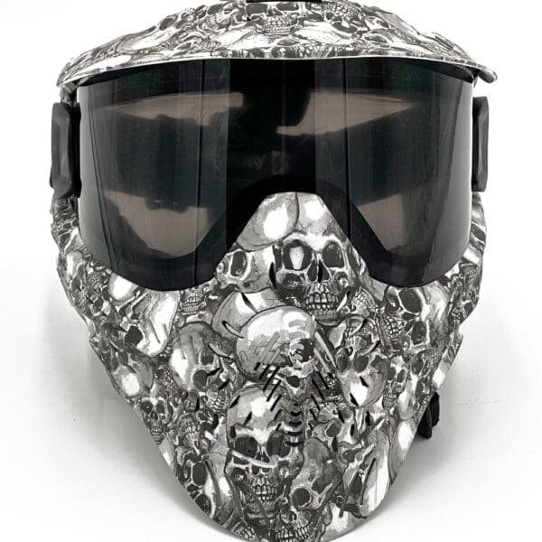 Skull print paintball mask with goggles.