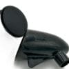 A black plastic object with a round hole in it.