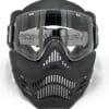 Black paintball mask with clear lens.