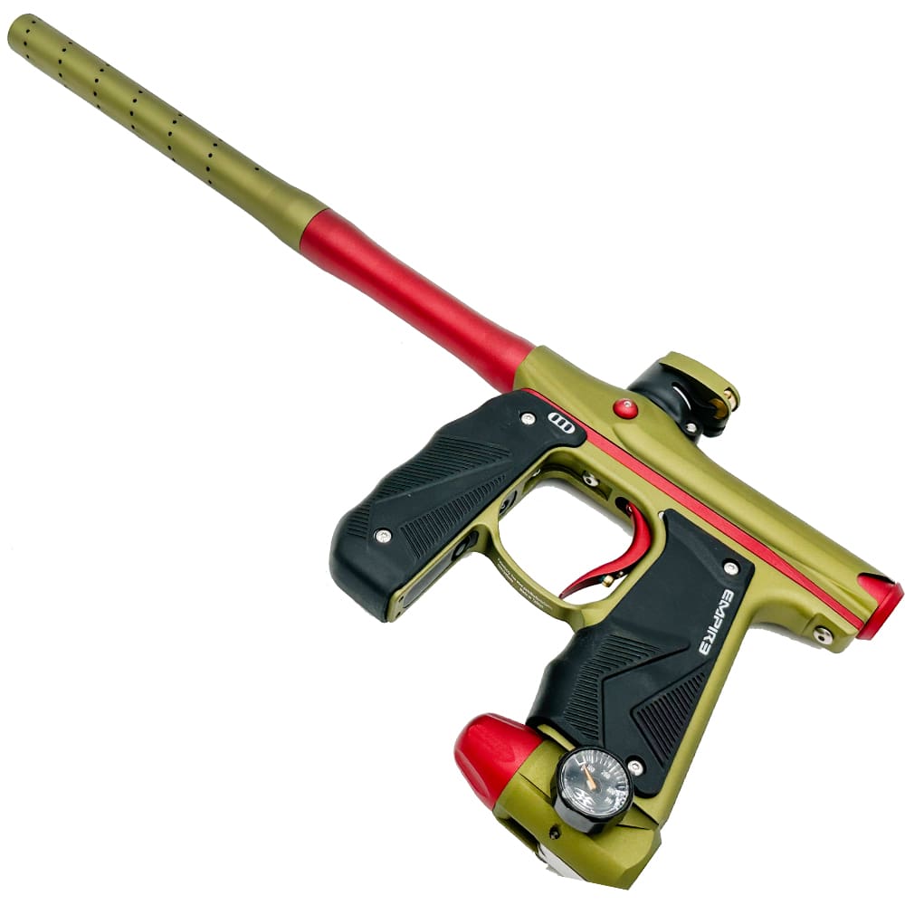 Green and red Empire paintball marker.