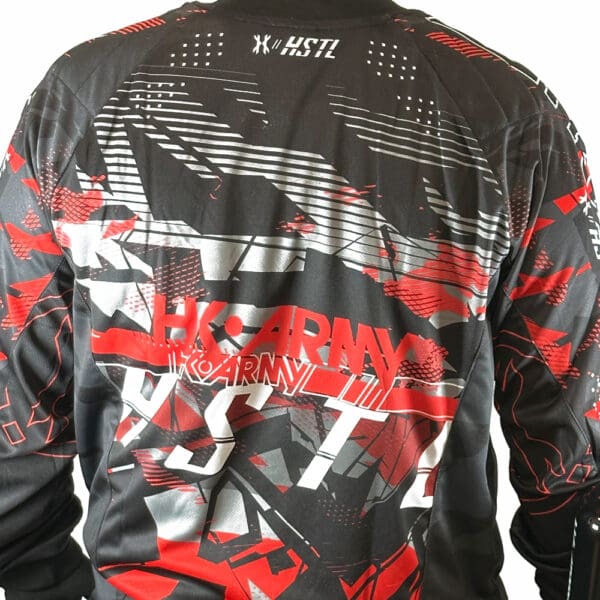 Black and red long-sleeve shirt with HK Army logo.