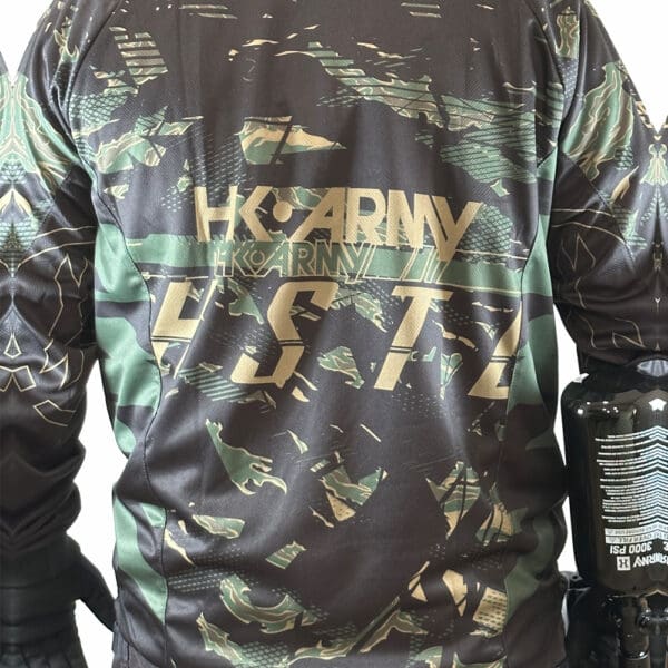 Camouflage jersey with "HK Army" logo.