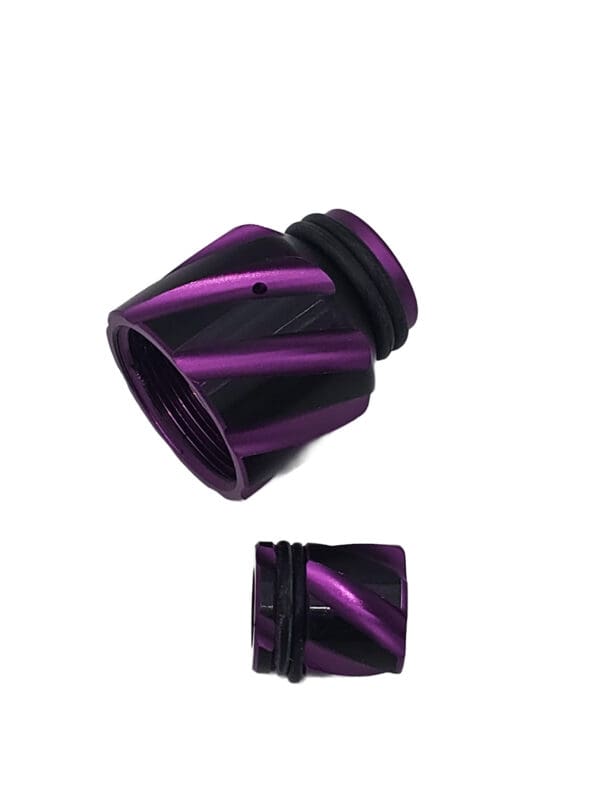 Purple and black striped metal connectors.