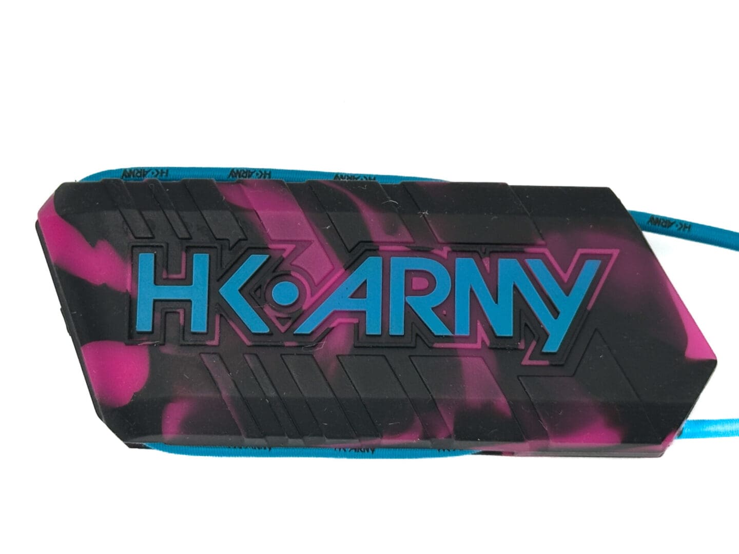 HK Army camo grip with blue cord.