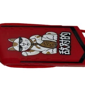 Red case with a lucky cat design.