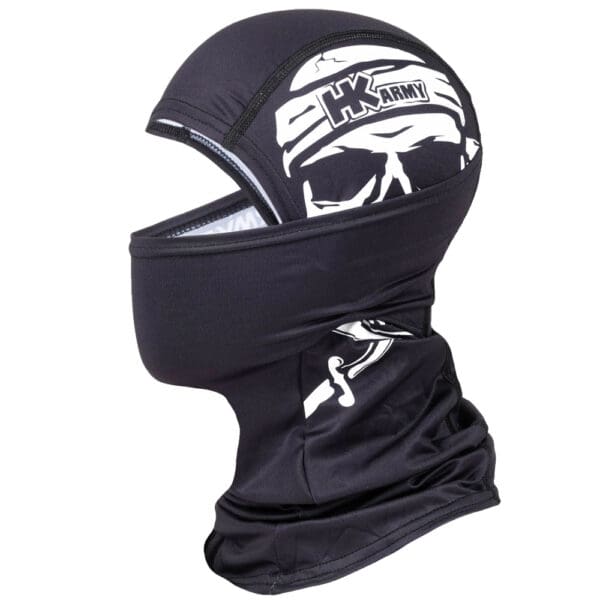 Black balaclava with skull and crossbones design.