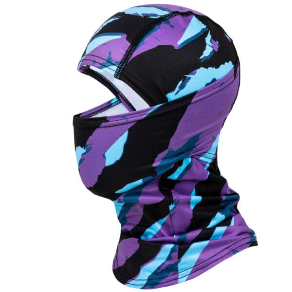 Purple and blue camo balaclava.