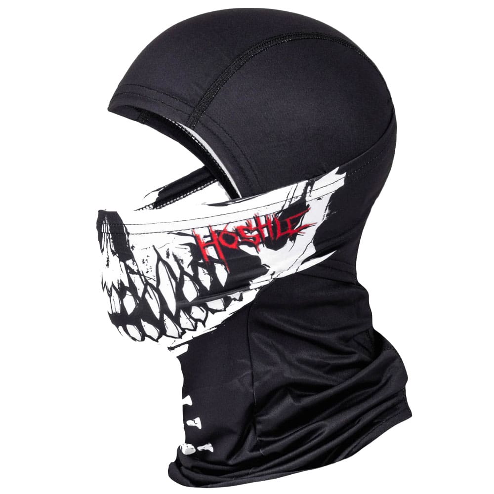 Black balaclava with skull and teeth design.