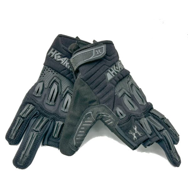 Black HGK gloves for motorcycle riding.