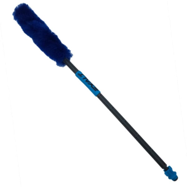 Blue microfiber car wash duster with handle.