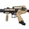 Tan and black paintball marker gun.