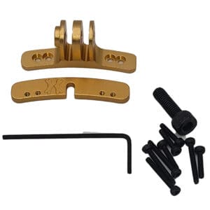 Gold GoPro mount kit with screws.