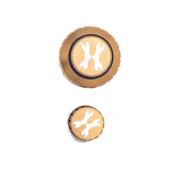 Gold watch buttons with white wrench symbol.