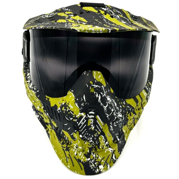 Green and black camo paintball mask