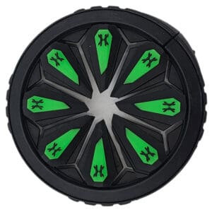 Black and green paintball loader lid.