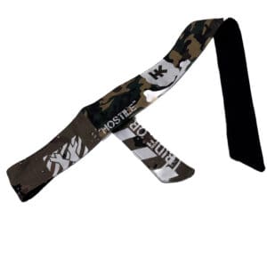 Camouflage patterned wrist wrap with logo.