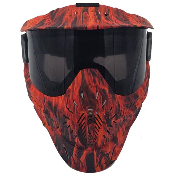 Red and black flame paintball mask.