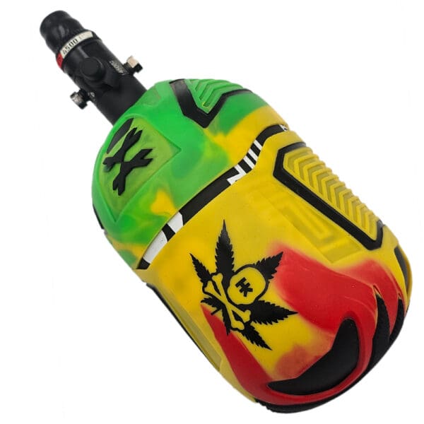 Here's an alt tag for the image: Colorful paintball tank cover.