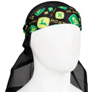 John Deere logo patterned headwear.