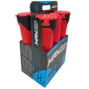 Red sports bottles in cardboard packaging.