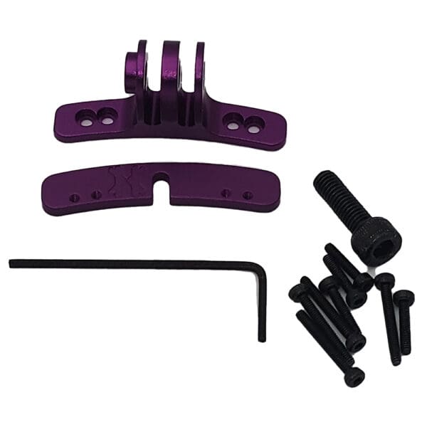 Purple GoPro mount kit with hardware.