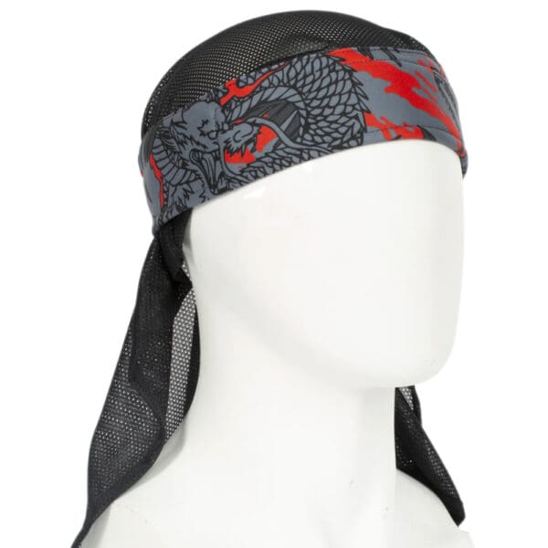 Gray dragon head sweatband with mesh.