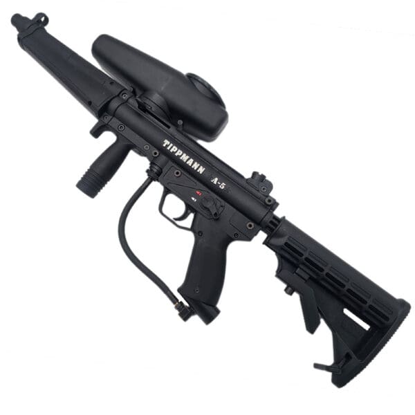 Black Tippmann A-5 paintball marker.