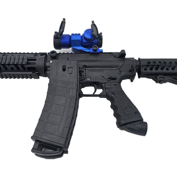 Black Tippmann M4-22 rifle with red dot sight.