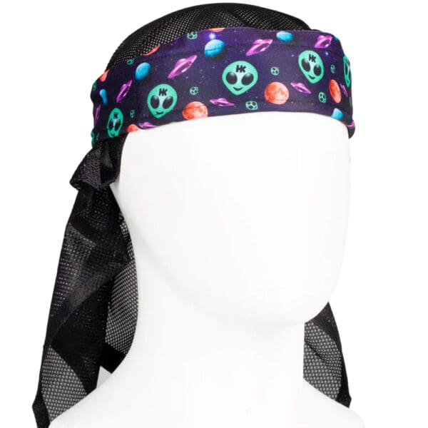 Alien-themed headband with mesh neck cover.