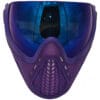 Purple paintball mask with blue lens.