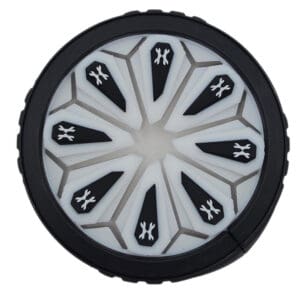 Black and white paintball loader wheel.