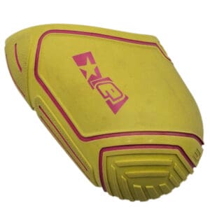 Yellow and pink LEGI paintball elbow pad.