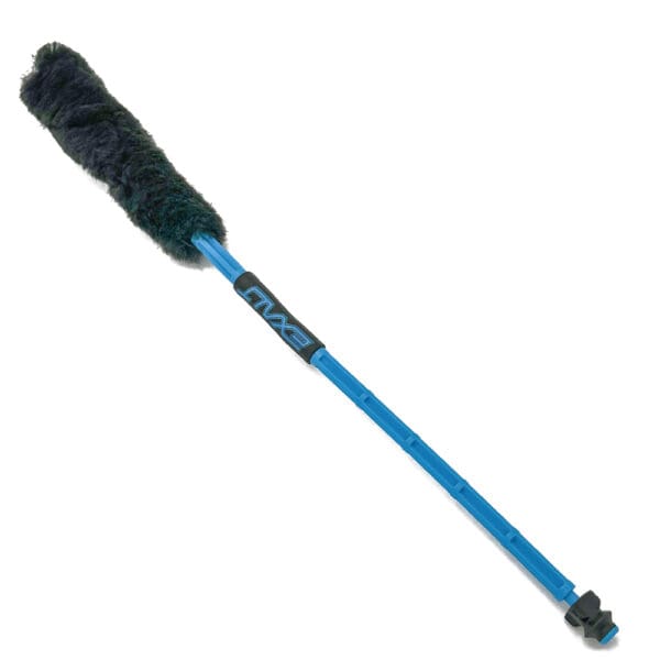 Blue telescopic car wash brush with black bristles.