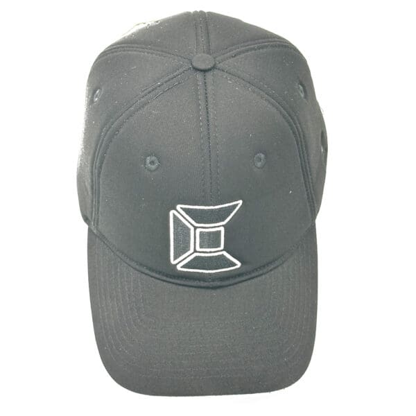 Black baseball cap with white logo.