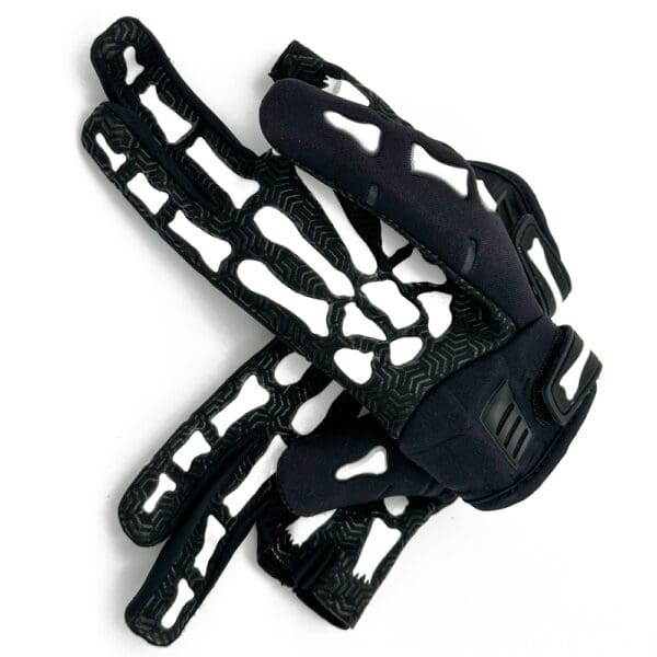 Black and white skeleton gloves.