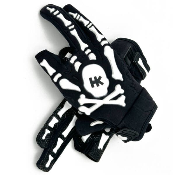 Black and white skeleton hand gloves.