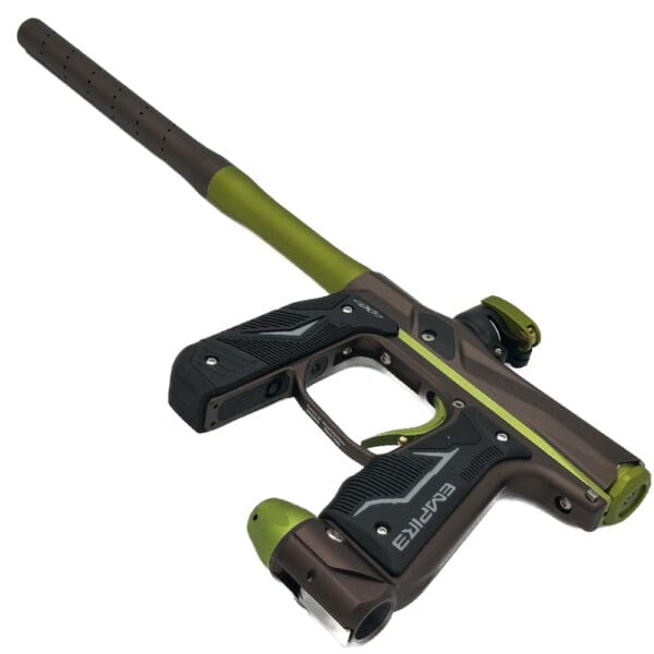 Green and brown Empire paintball gun.