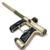 Gold and green Empire Axe paintball marker.