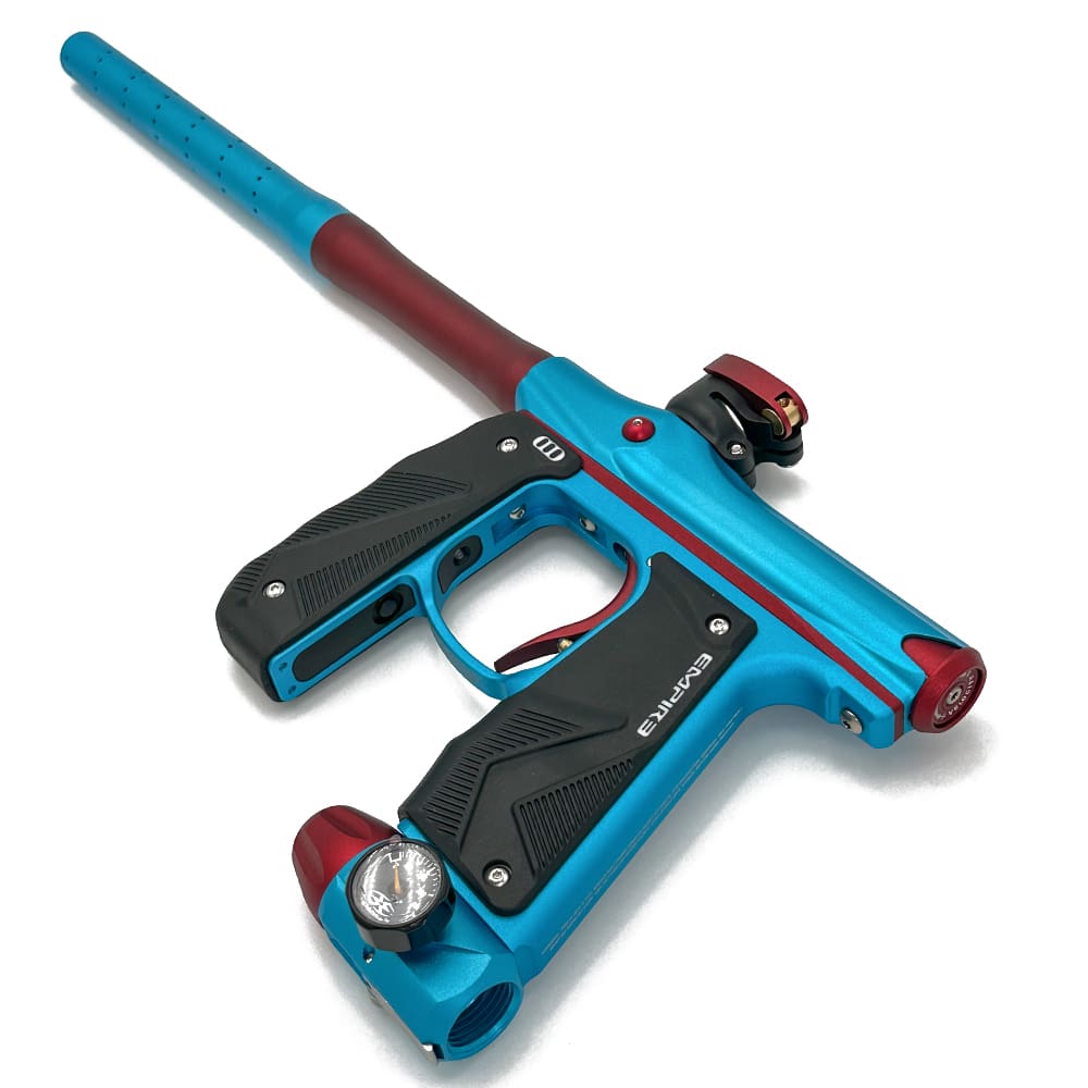 Blue and red Empire paintball marker.