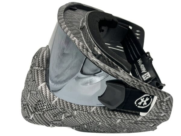 Black and grey paintball goggle mask.