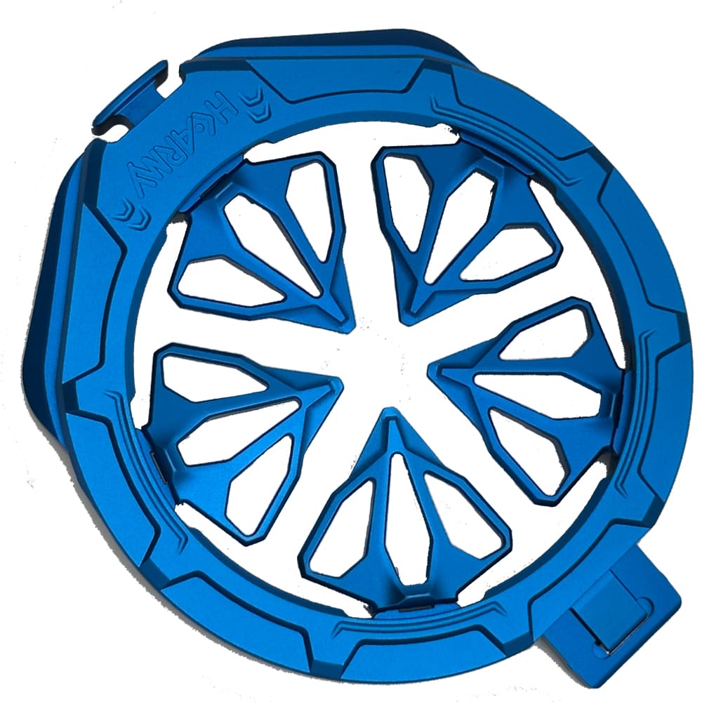 Blue circular helmet accessory with spikes.