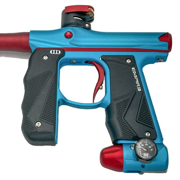 Blue and red Empire paintball marker.