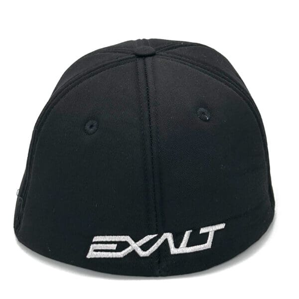 Black baseball cap with white "EXLT" logo.