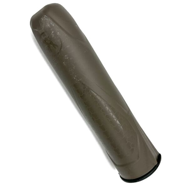 Brown textured grip for a firearm.