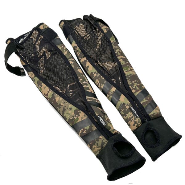 Pair of camo arm guards with black accents.