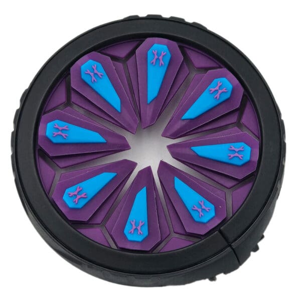 Purple and blue paintball loader wheel.