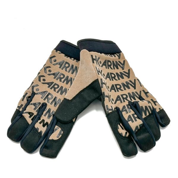 Pair of tan and black "Army" gloves.