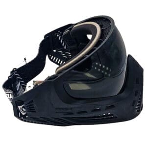 Black paintball mask with clear lens