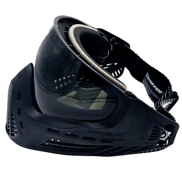 Black paintball mask with clear lens