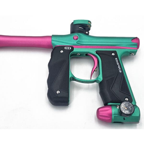 Green and pink Empire paintball marker.